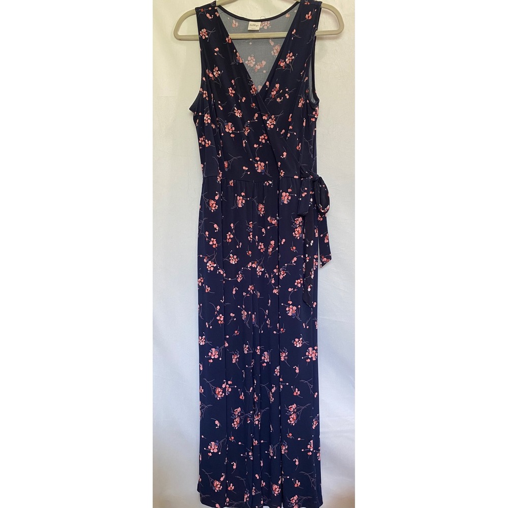 Kaileigh Navy Blue Pink Floral Sleeveless Wrap V-Neck Wide Leg Jumpsuit USA Made